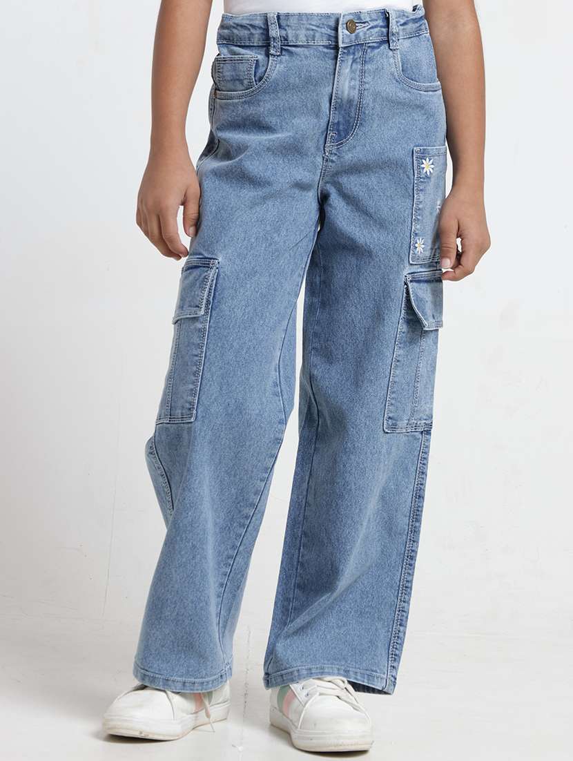 girls embroidered mid rise cargo jeans