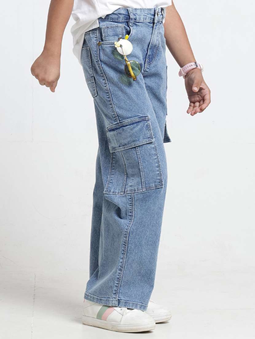 girls embroidered mid rise cargo jeans - 22608747 -  Standard Image - 3