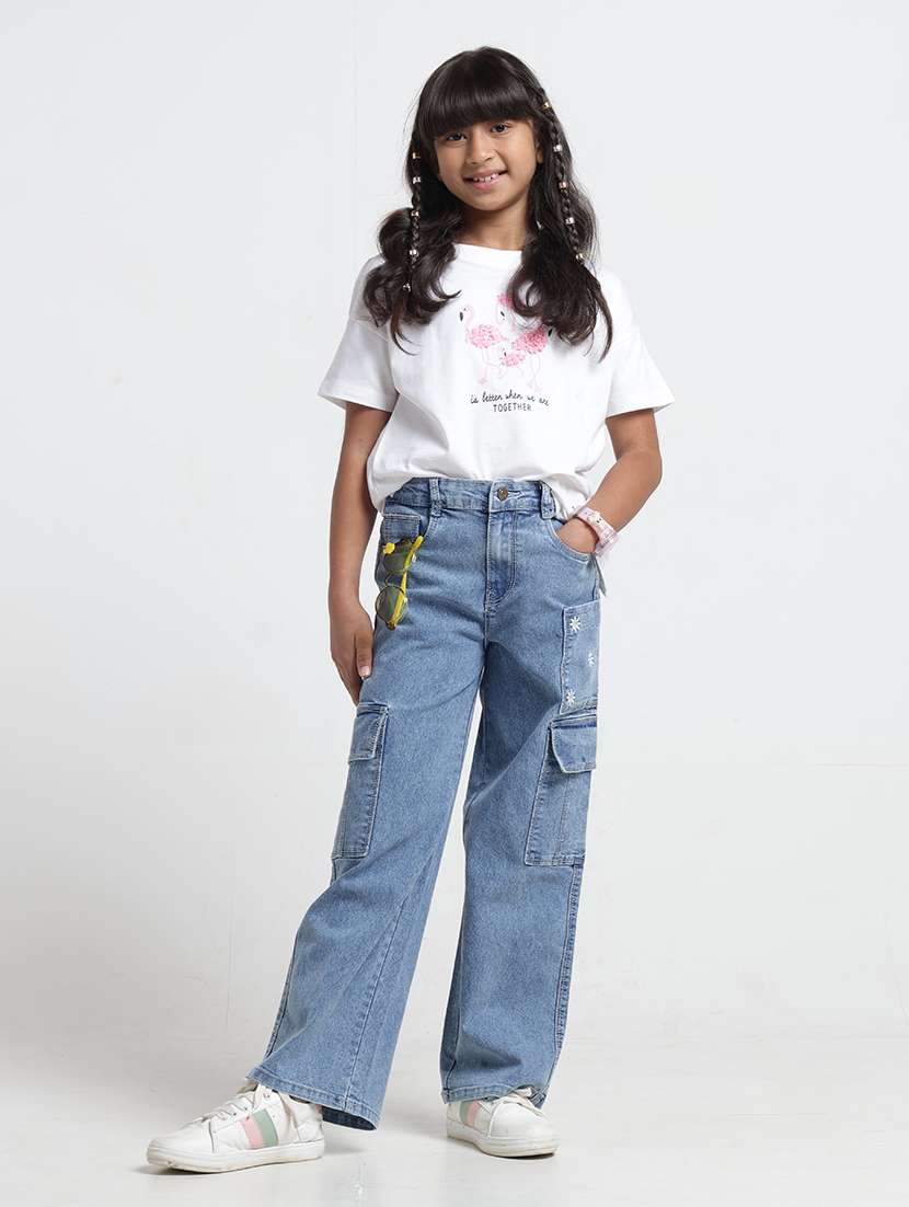 girls embroidered mid rise cargo jeans - 22608747 -  Standard Image - 5