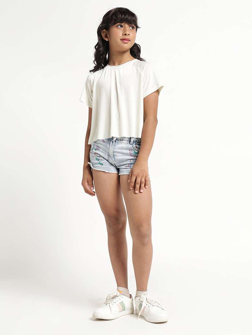 girls solid short sleeves regulatr fit top - 22608752 -  Standard Image - 5