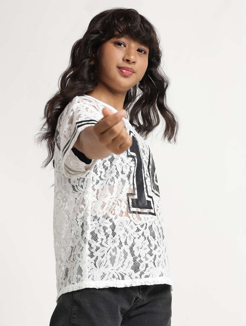 girls self design short sleeves regular fit top - 22608754 -  Standard Image - 3