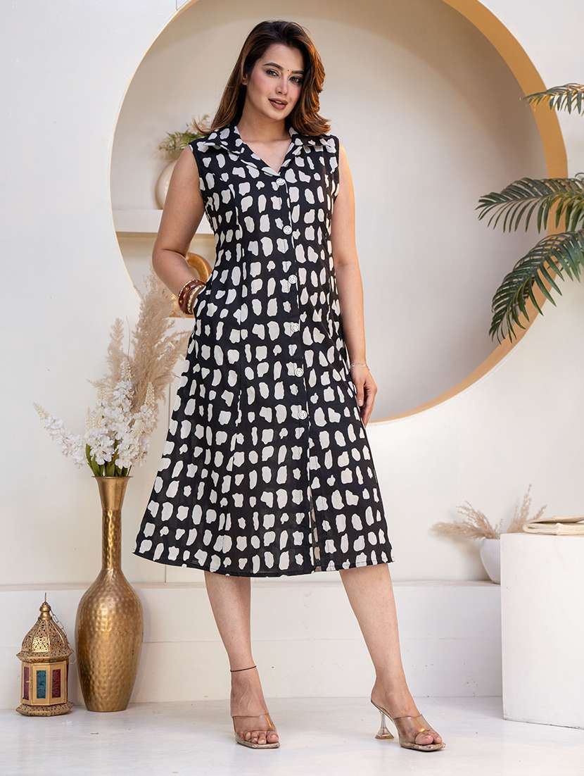 women printed sleeveless a-line dress - 22608773 -  Standard Image - 3