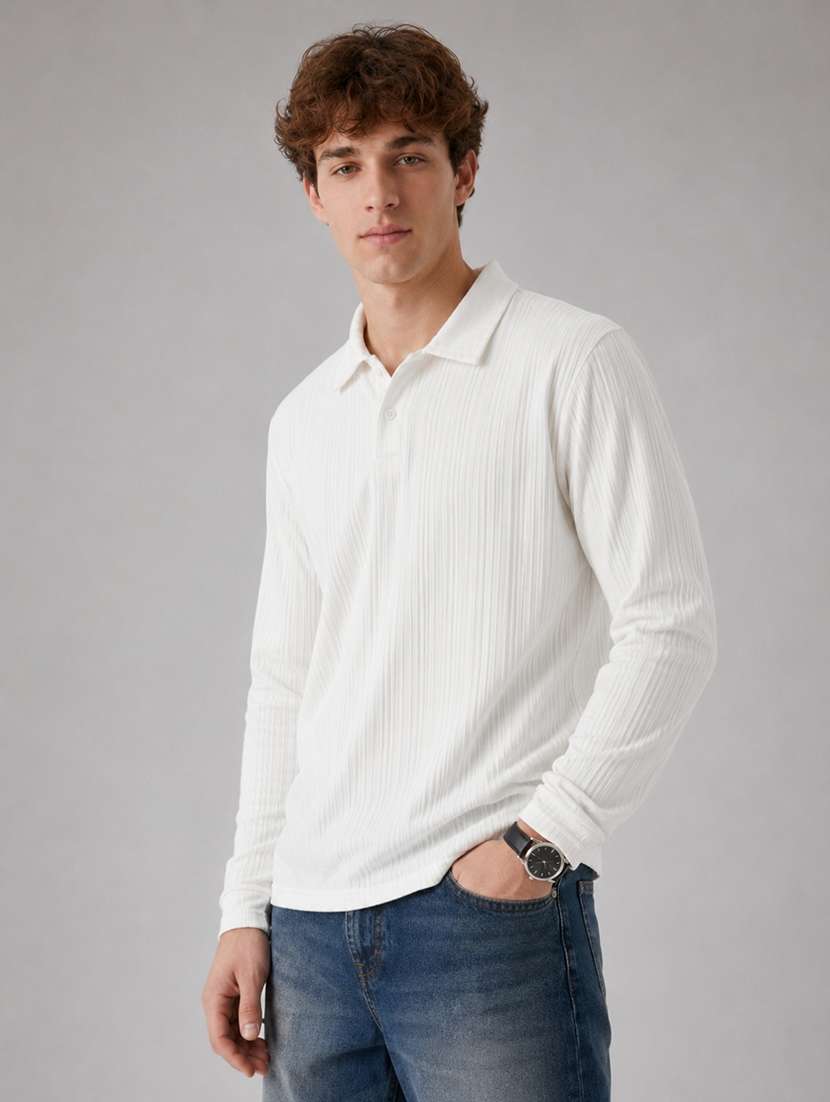 men self design long sleeves polo t-shirt