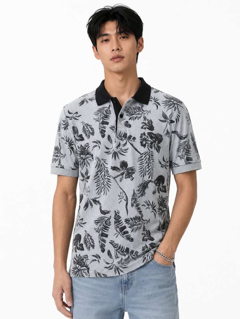 men printed short sleeves polo t-shirt