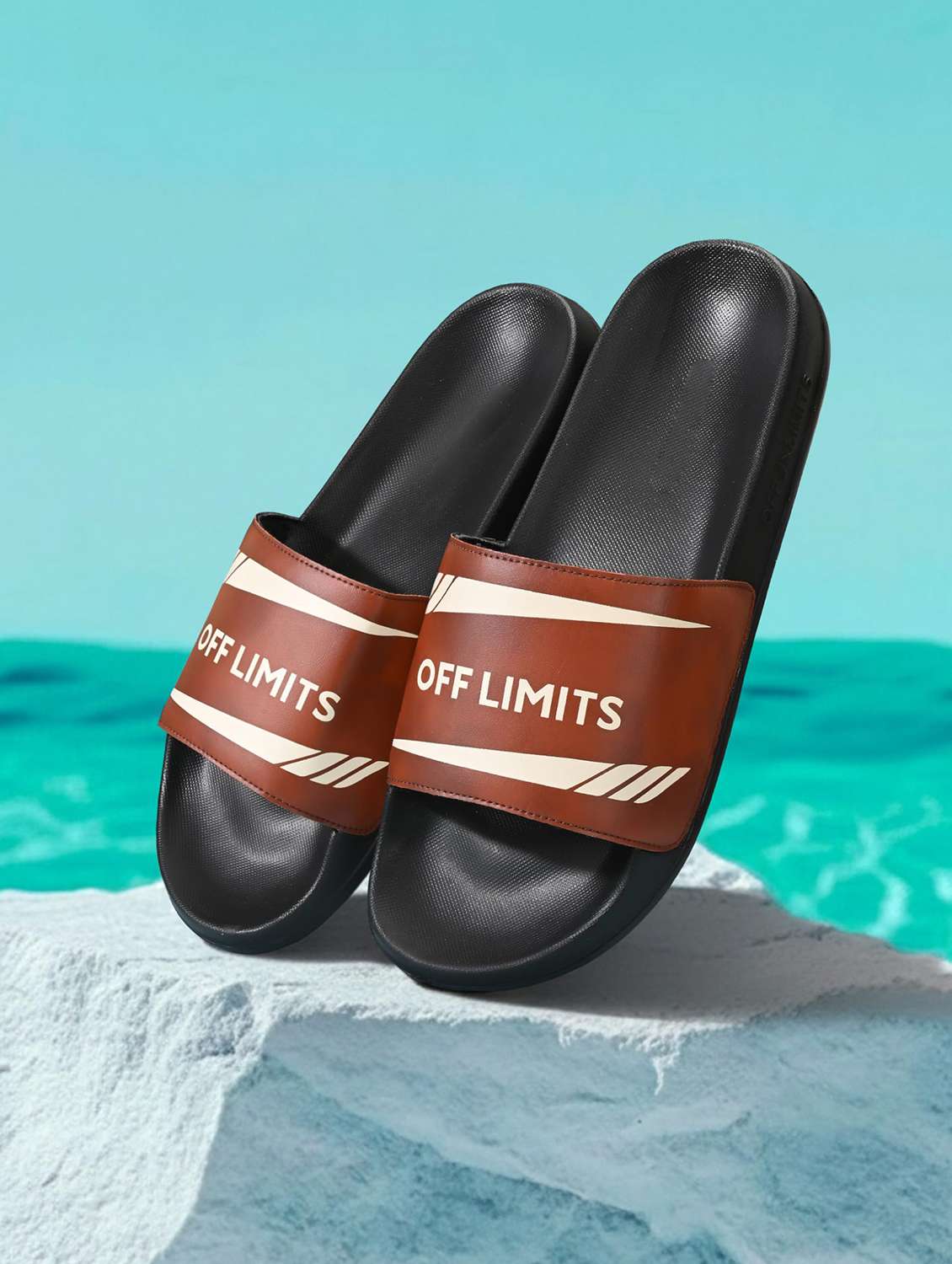 men printed slip on slider