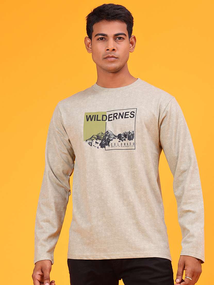 Men Printed Long Sleeve Slim Fit T-shirt - 22609038 -  Standard Image - 3