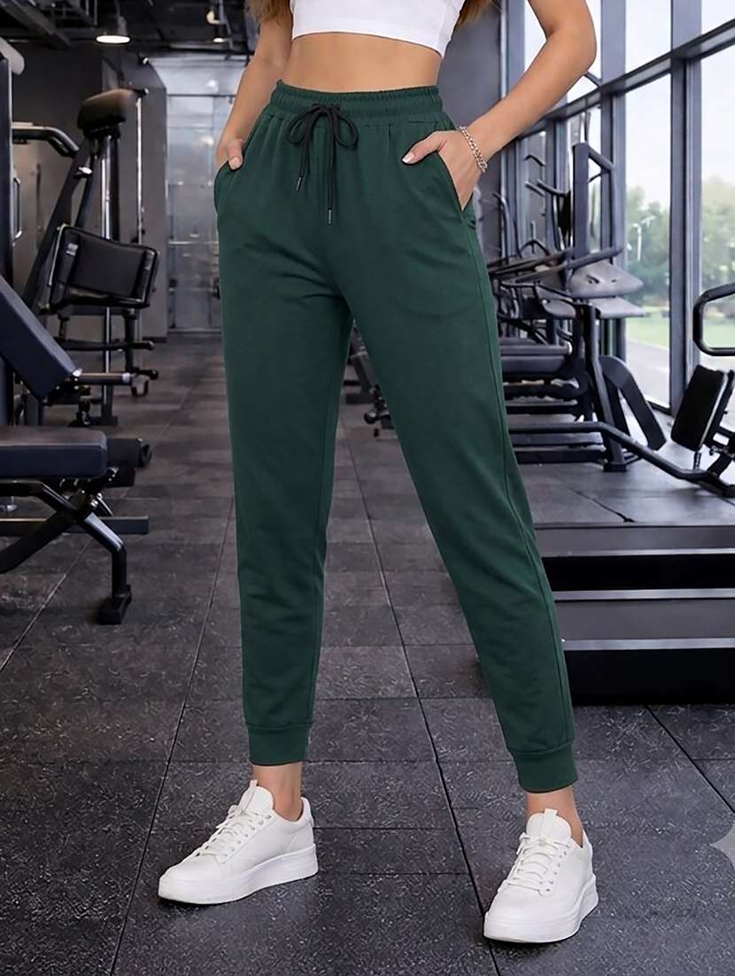 women solid high rise regular fit jogger