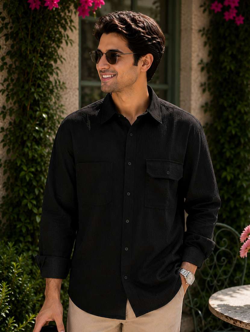 men solid long sleeves regular fit shirt