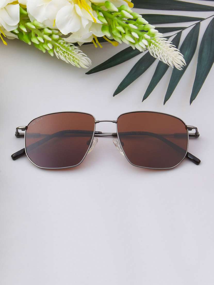 ted smith unisex square metal gunmetal-brown sunglasses with polarized lenses
