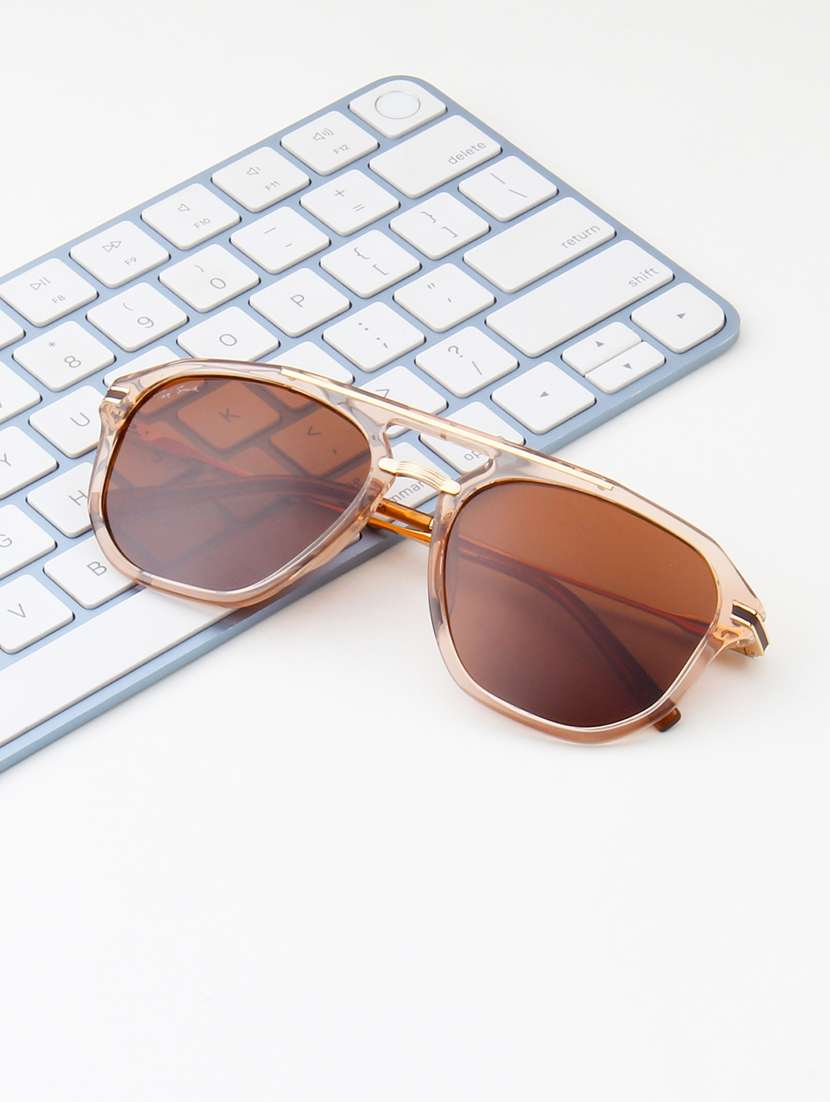 ted smith unisex aviator brown sunglasses with polarized lenses