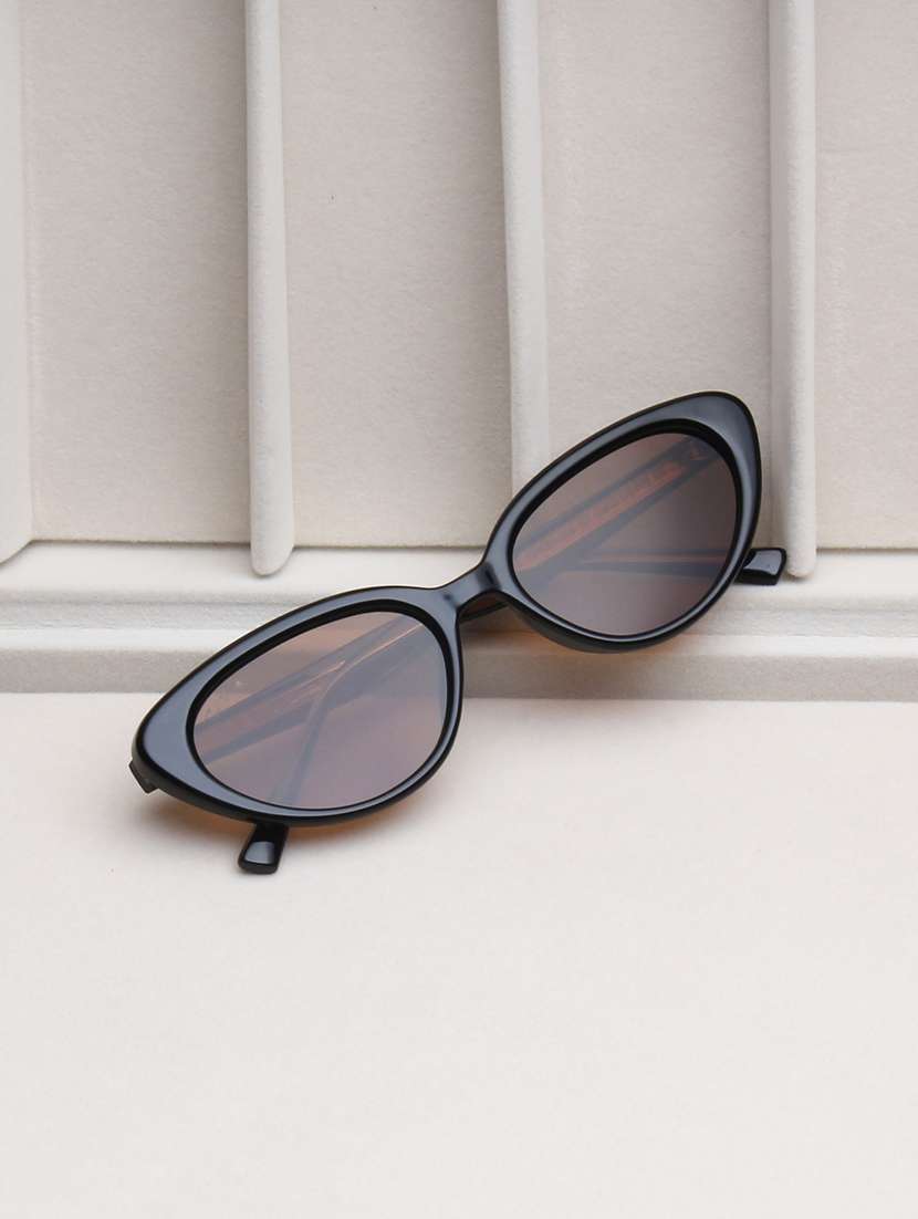 black full rim cat eye sunglasses with brown lenses