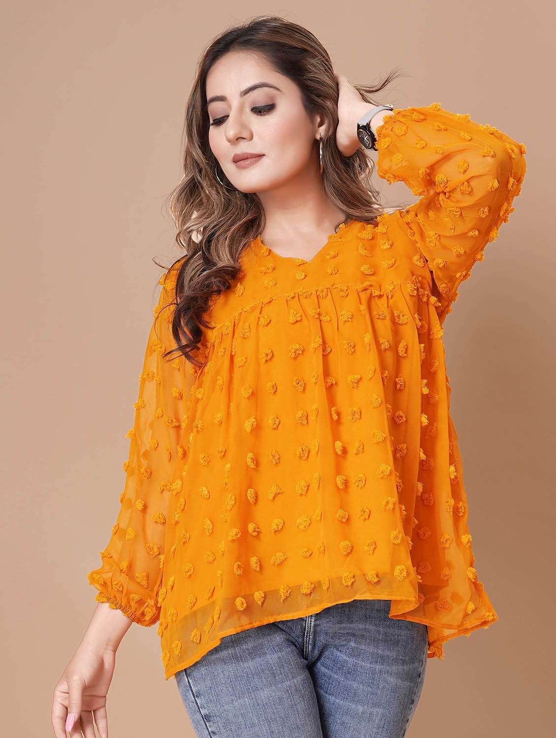 women self design long sleeves a-line top
