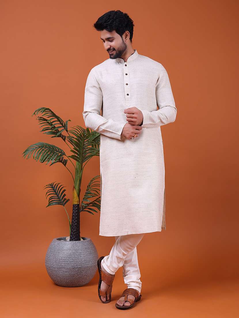 men self design mandarin neck long kurta 
