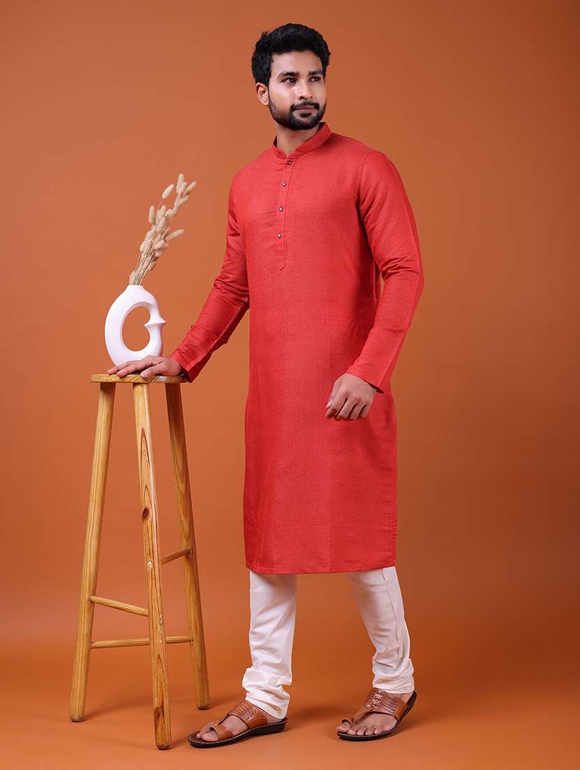 men self design mandarin neck long kurta
