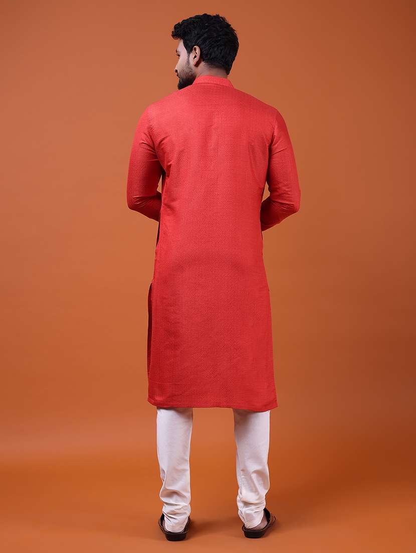 men self design mandarin neck long kurta - 22609491 -  Standard Image - 3