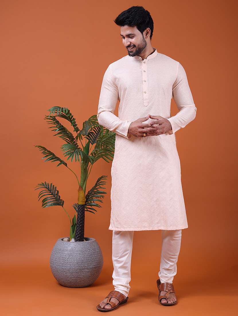 men self design mandarin neck long kurta