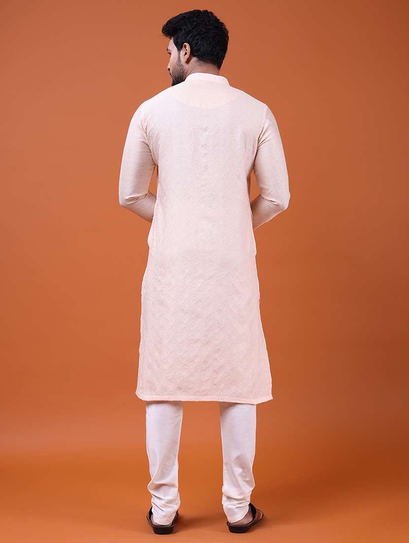 men self design mandarin neck long kurta - 22609492 -  Standard Image - 3