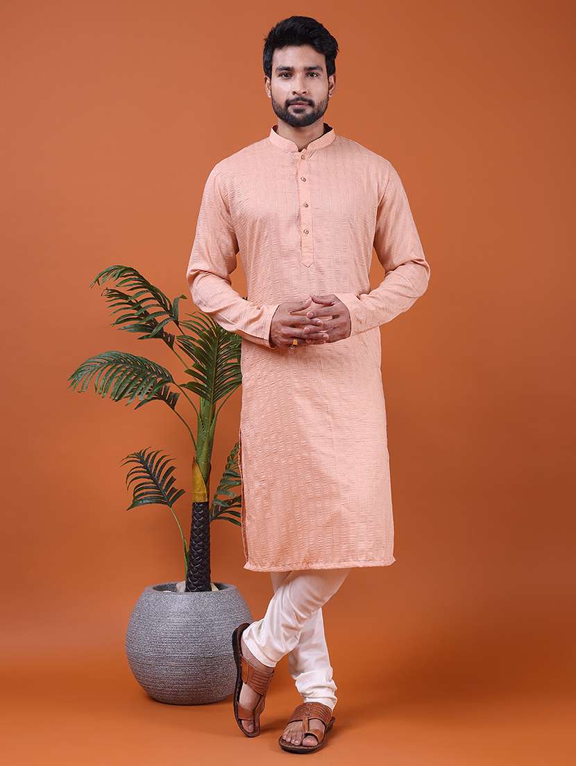 men self design mandarin neck long kurta