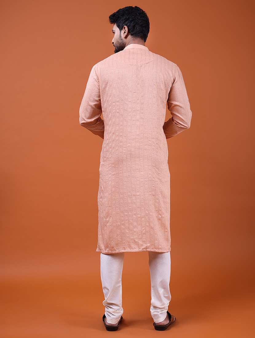 men self design mandarin neck long kurta - 22609493 -  Standard Image - 3