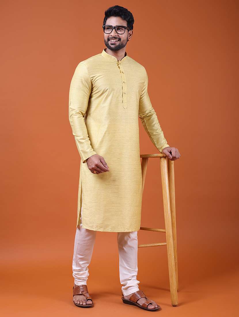 men self design mandarin neck long kurta