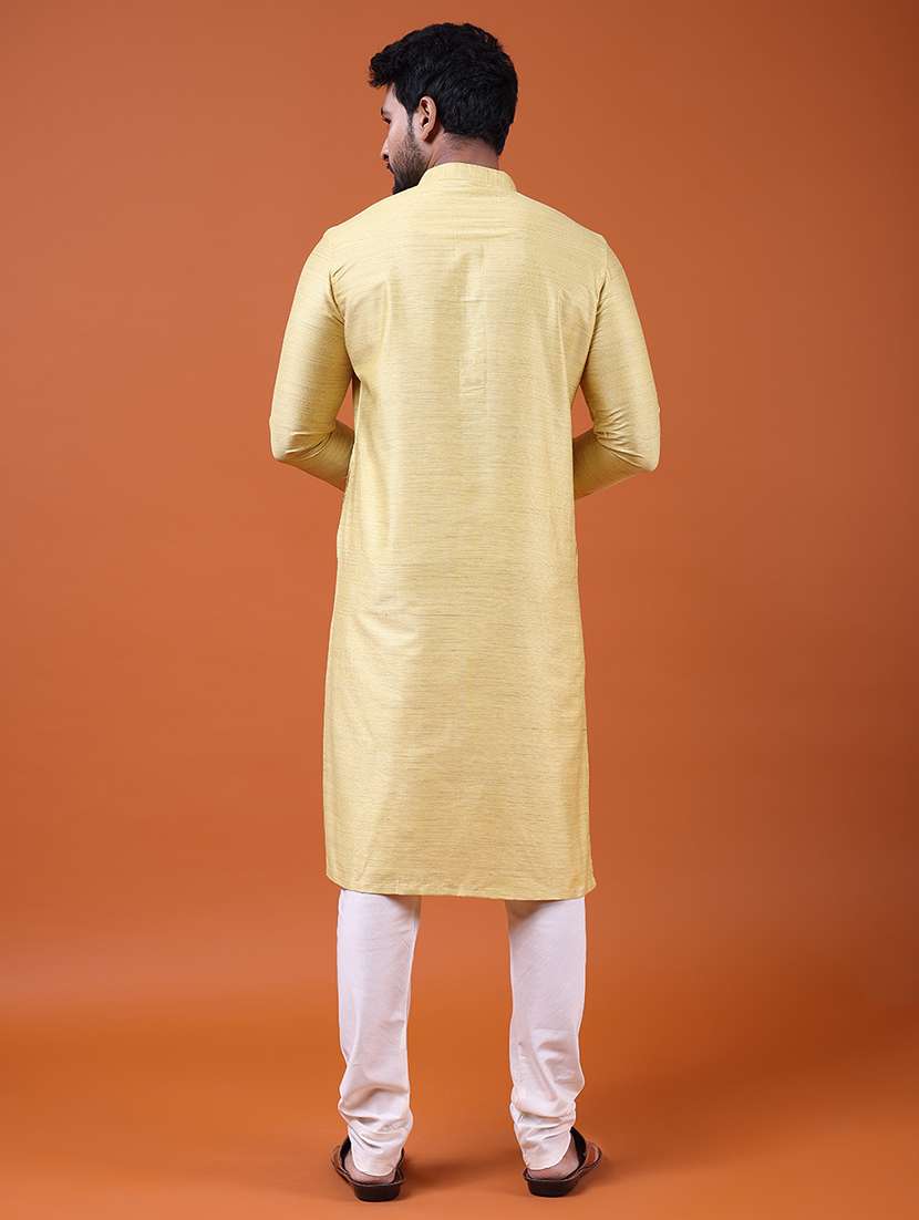 men self design mandarin neck long kurta - 22609495 -  Standard Image - 3