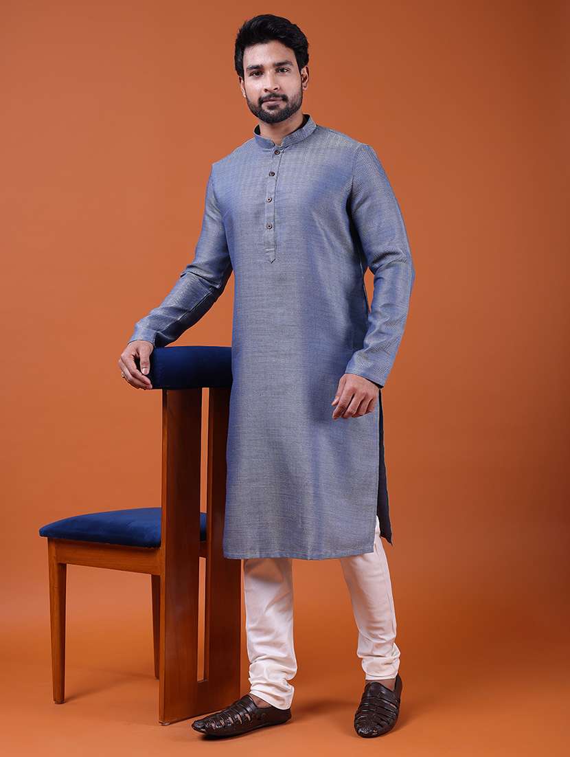 men self design mandarin neck long kurta