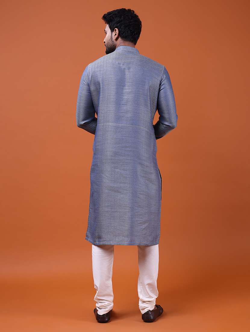 men self design mandarin neck long kurta - 22609496 -  Standard Image - 3