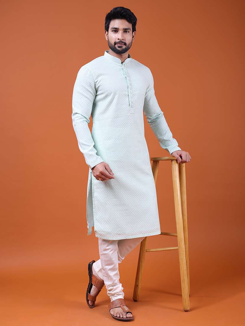 men self design mandarin neck long kurta