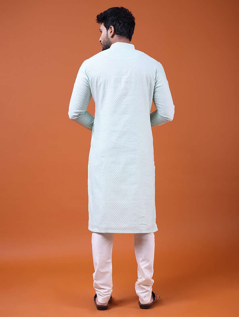 men self design mandarin neck long kurta - 22609498 -  Standard Image - 3