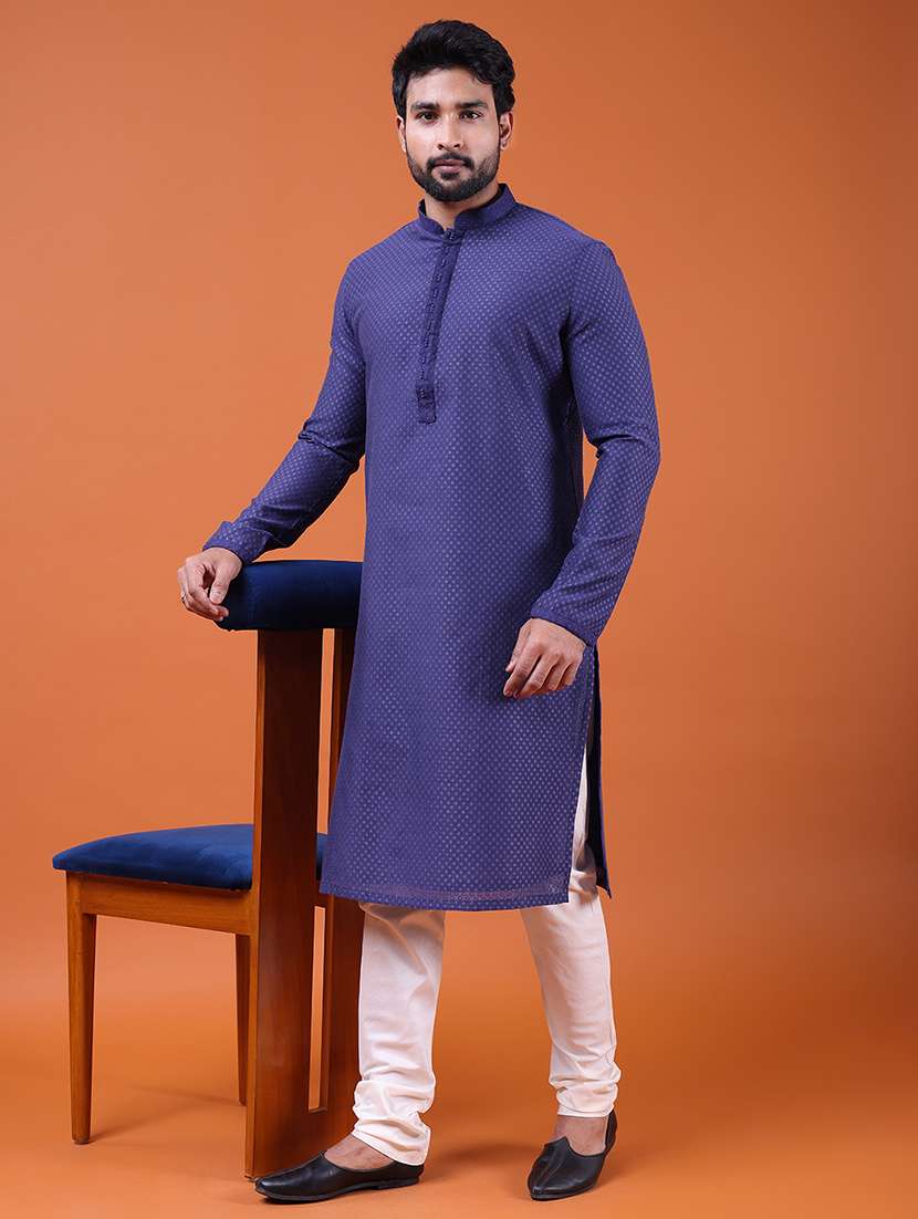 men self design mandarin neck long kurta