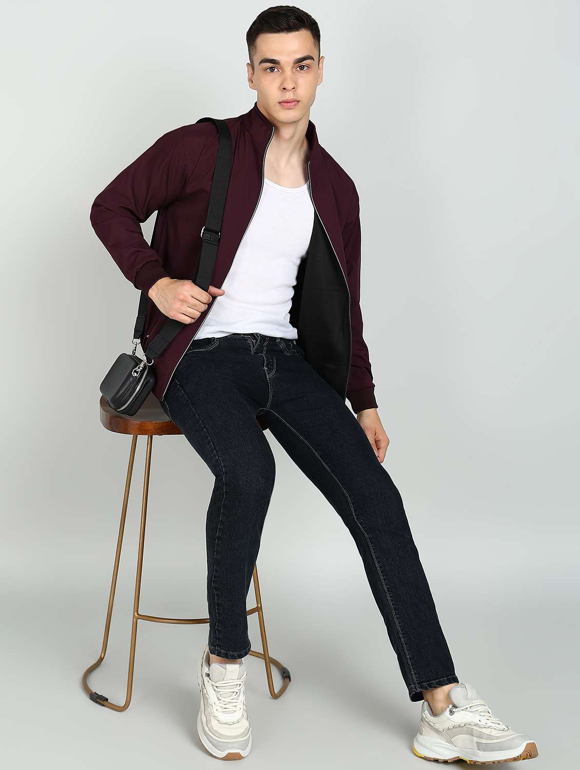 men solid long sleeves regular fit bomber jacket - 22609564 -  Standard Image - 5