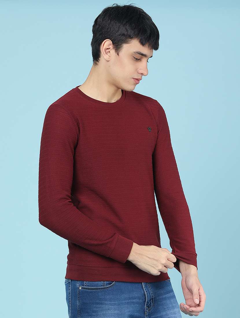 Men Self Design Long Sleeve Slim Fit T-shirt - 22609967 -  Standard Image - 3