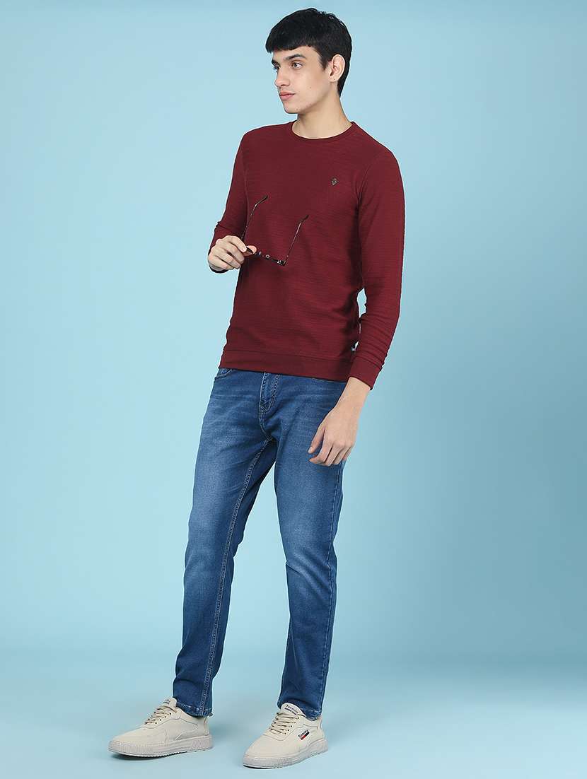 Men Self Design Long Sleeve Slim Fit T-shirt - 22609967 -  Standard Image - 5