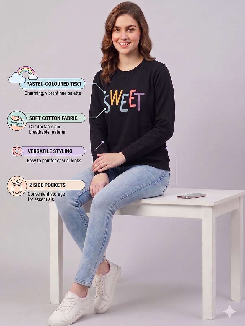women typographic long sleeves regular fit sweatshirt - 22610064 -  Standard Image - 5