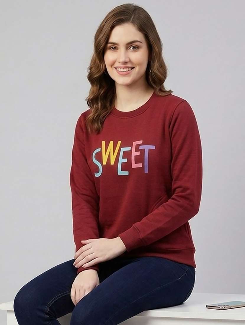 women typographic long sleeves regular fit sweatshirt