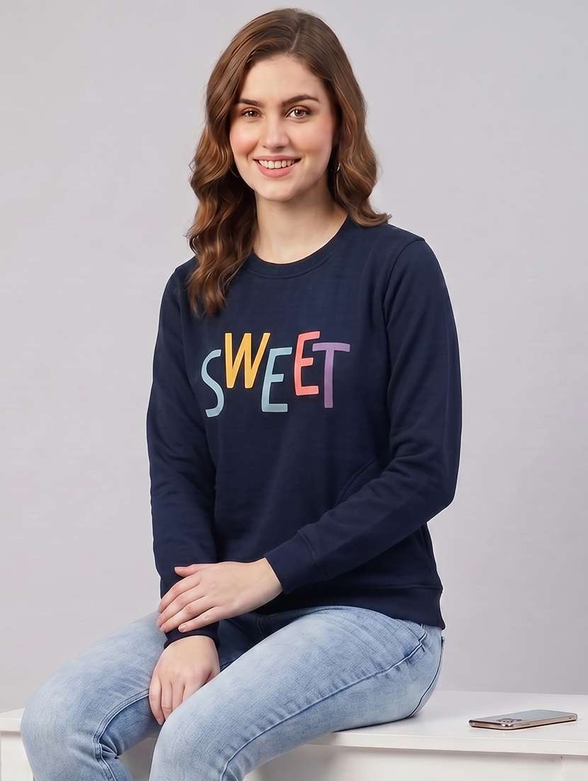 women typographic long sleeves regular fit sweatshirt