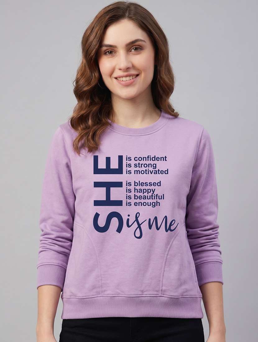 women printed long sleeves regular fit sweatshirt