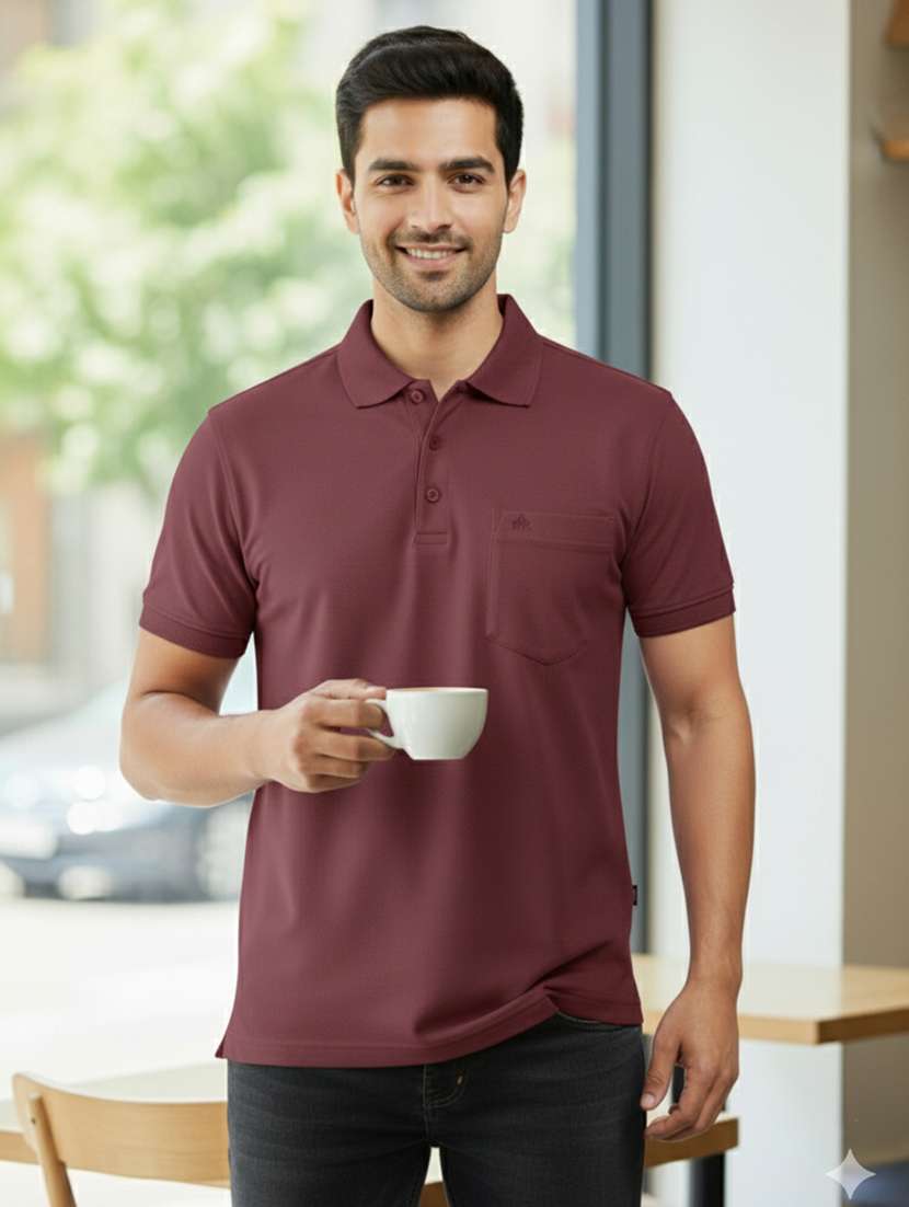 men solid short sleeves polo t-shirt