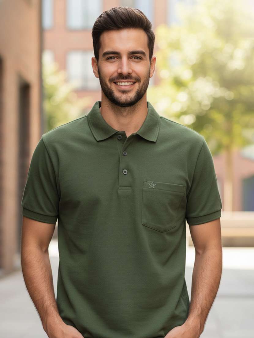 men solid short sleeves polo t-shirt