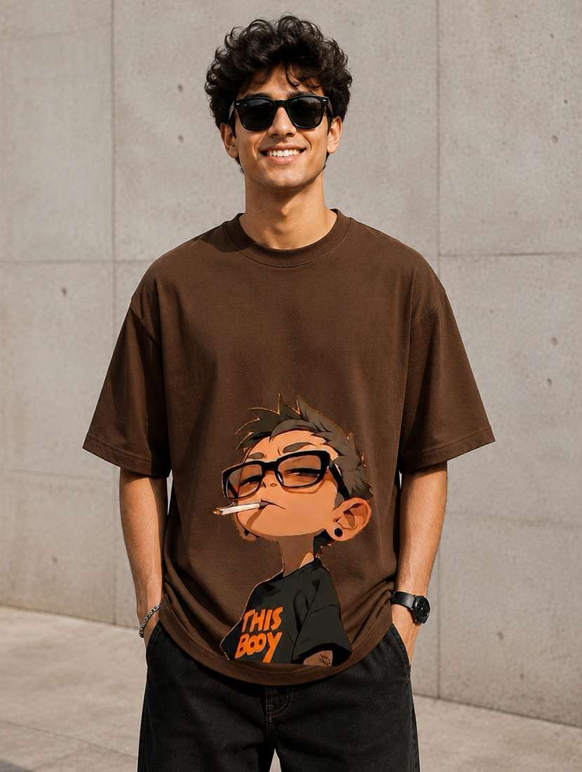 men printed short sleeves oversized t-shirt
