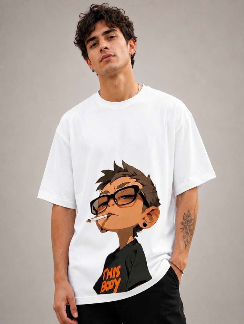 men printed short sleeves oversized t-shirt