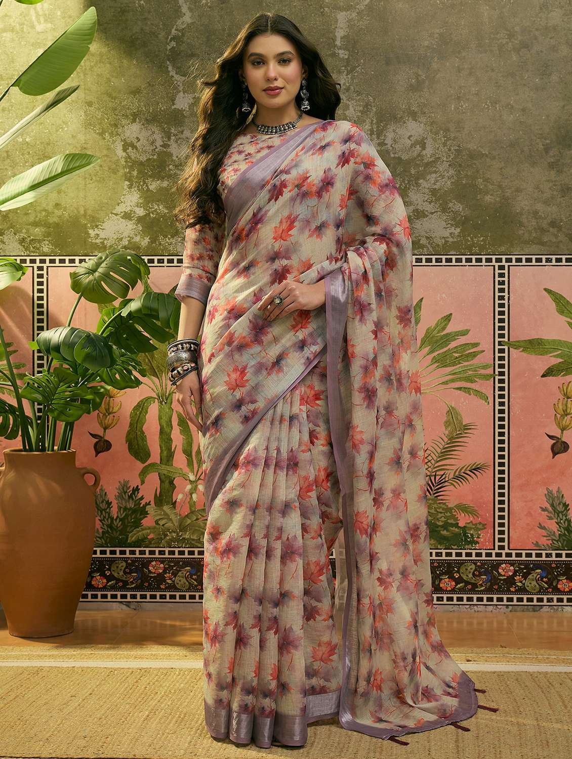 women printed casual wear saree with blouse