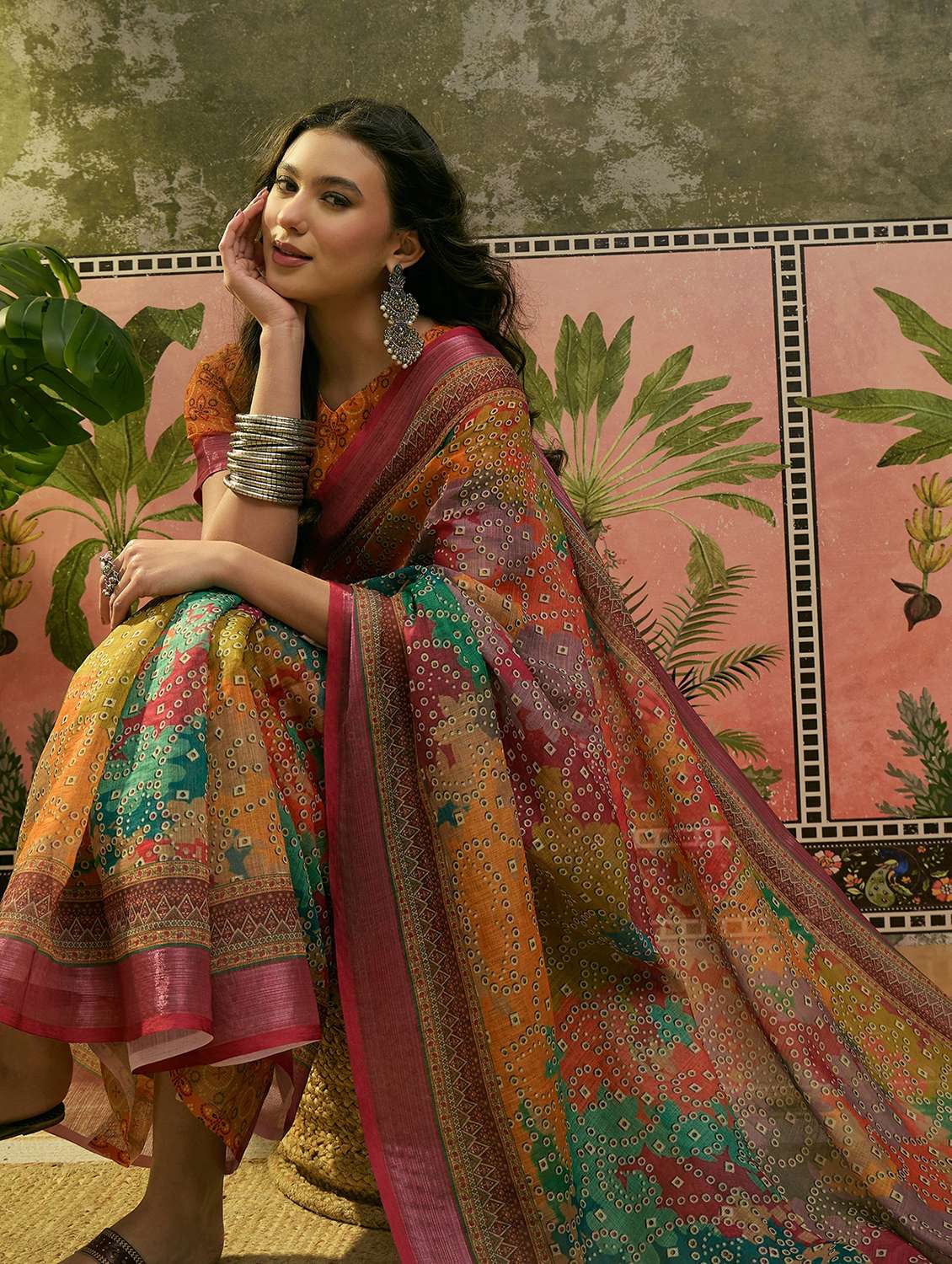 women printed casual wear saree with blouse - 22610095 -  Standard Image - 5