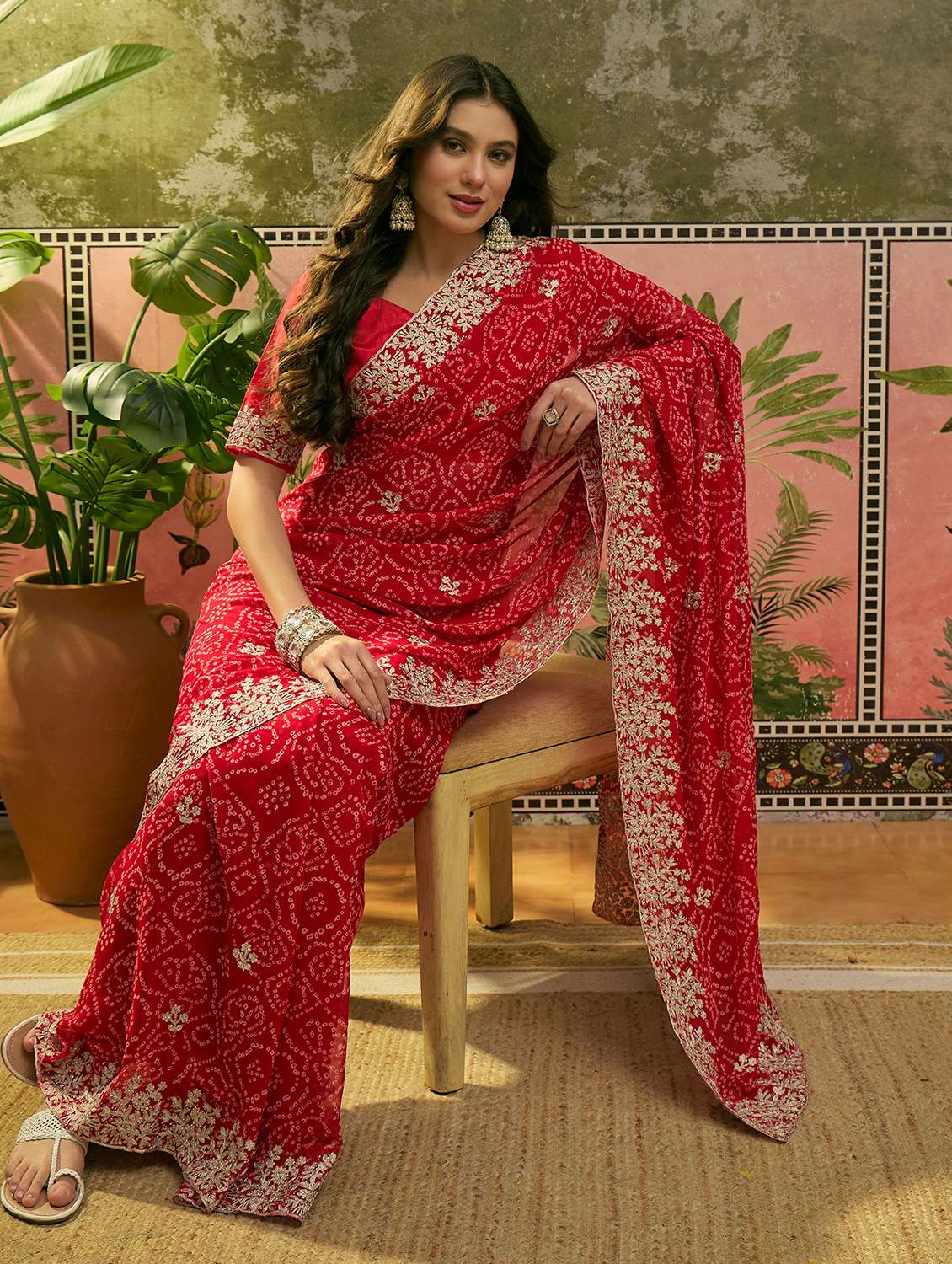 women bandhani printed saree with blouse - 22610110 -  Standard Image - 5