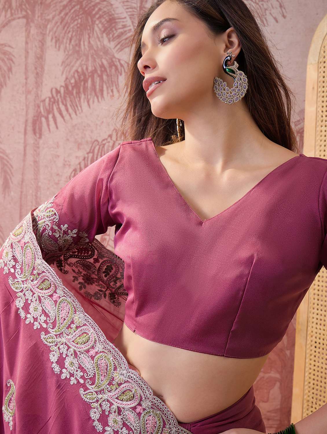 women solid with work embroidered saree with blouse - 22610128 -  Standard Image - 5