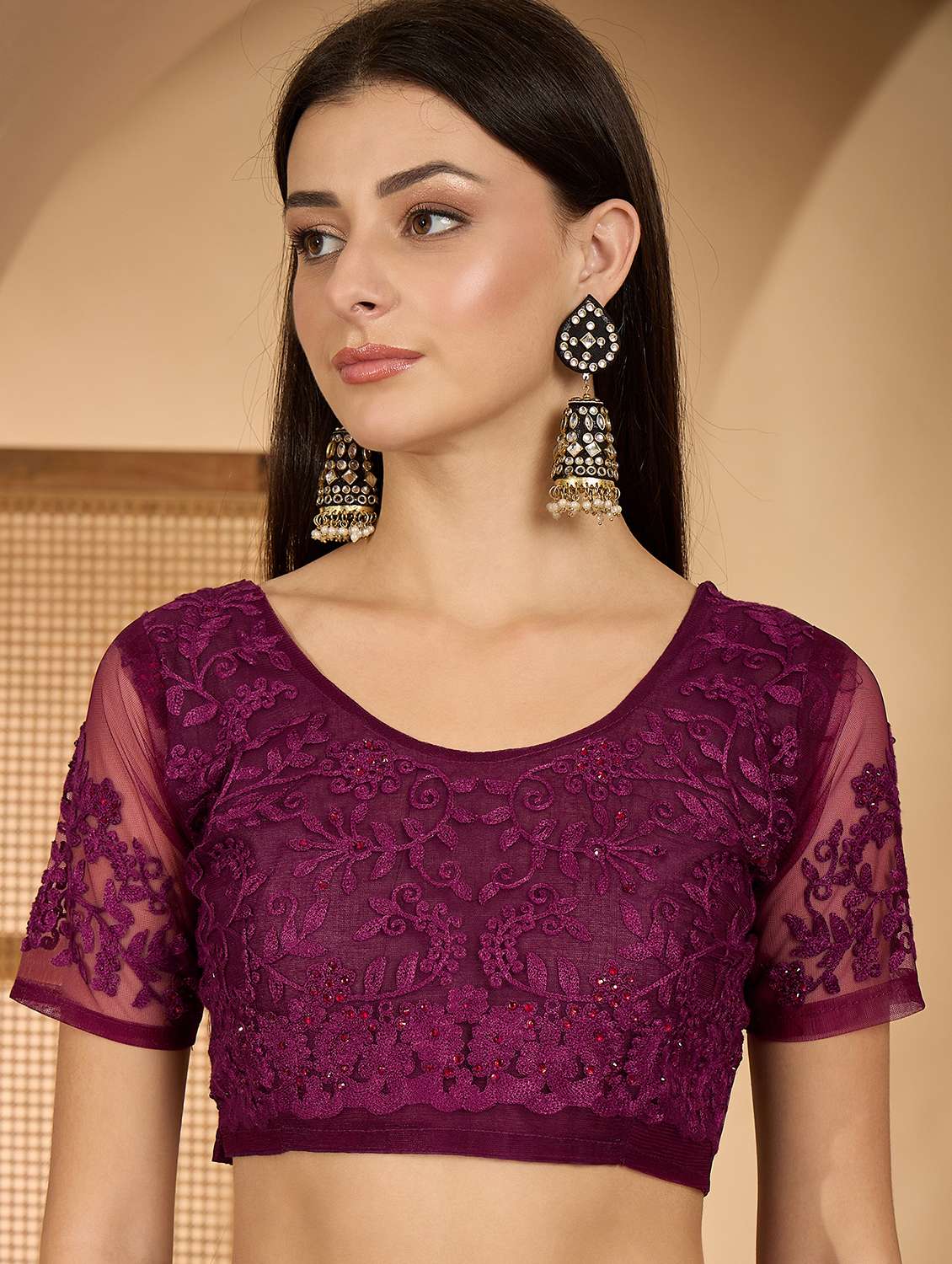 women solid with work embroidered saree with blouse - 22610155 -  Standard Image - 5