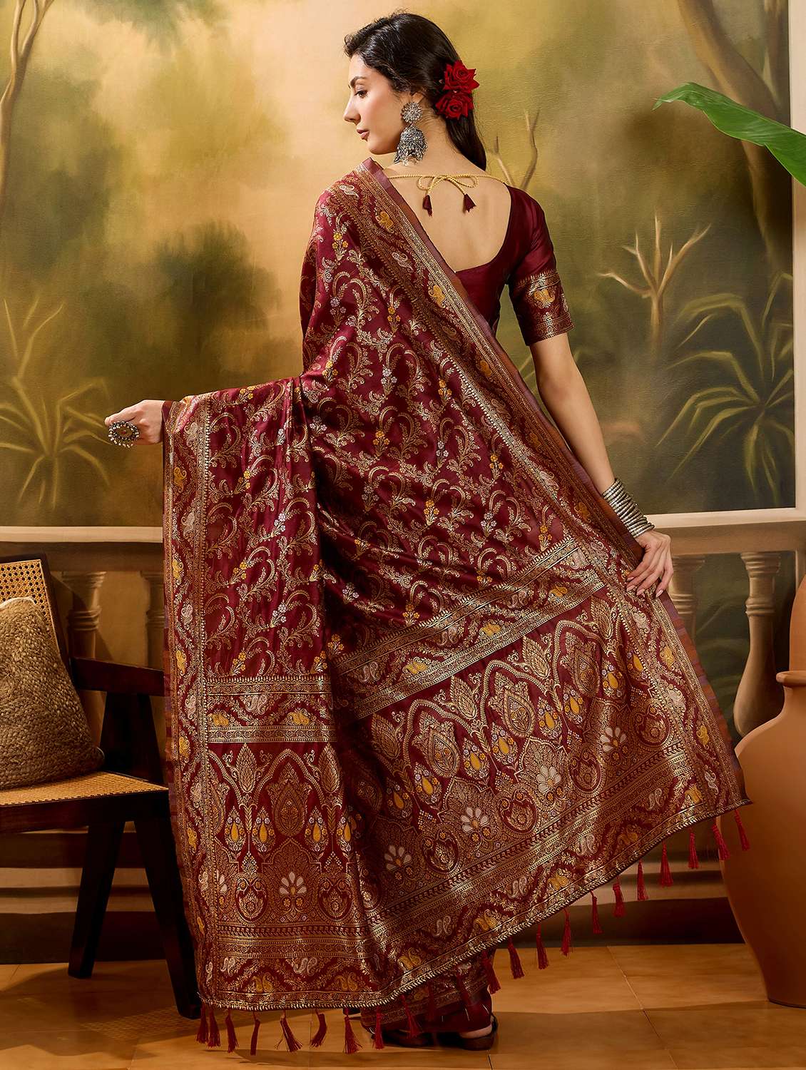 women self design banarasi saree with blouse - 22610162 -  Standard Image - 3