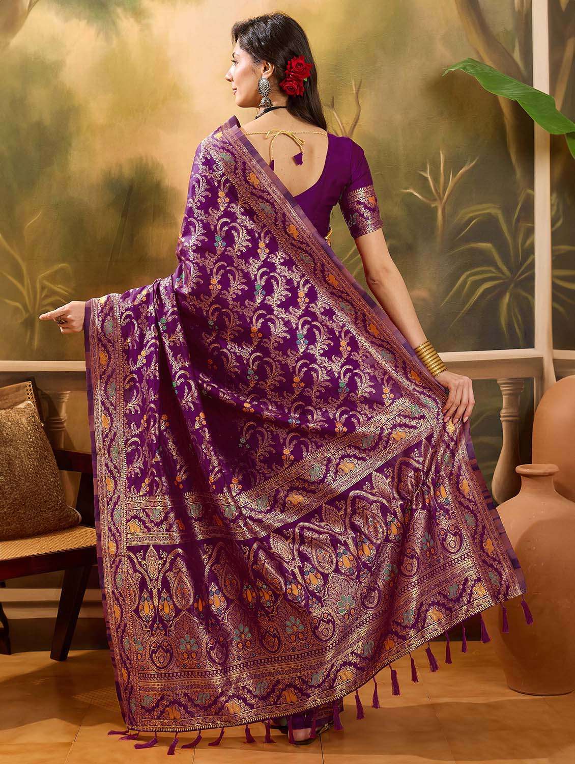 Women Self Design Banarasi Saree With Blouse - 22610163 -  Standard Image - 3
