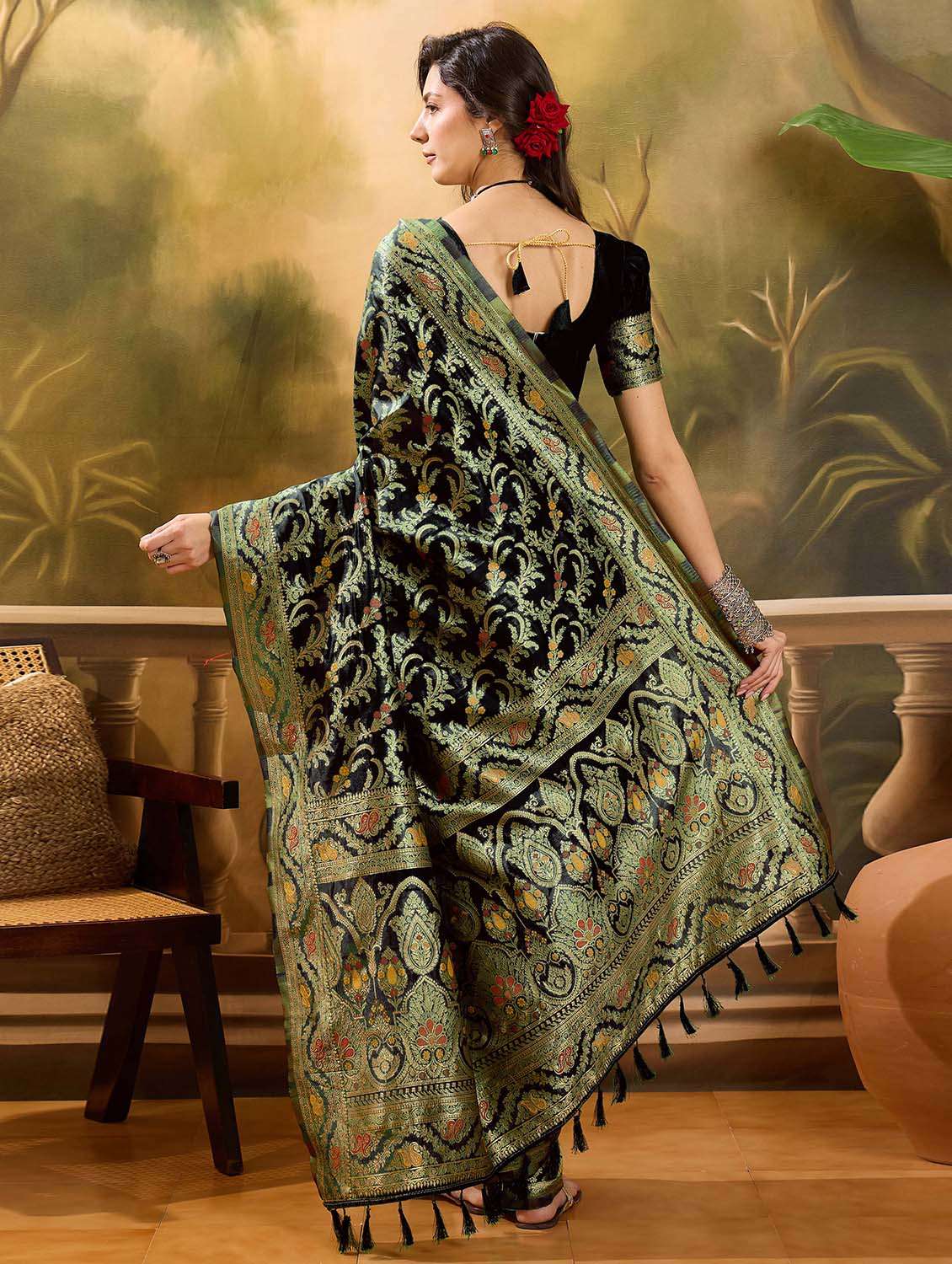 women self design banarasi saree with blouse - 22610164 -  Standard Image - 3