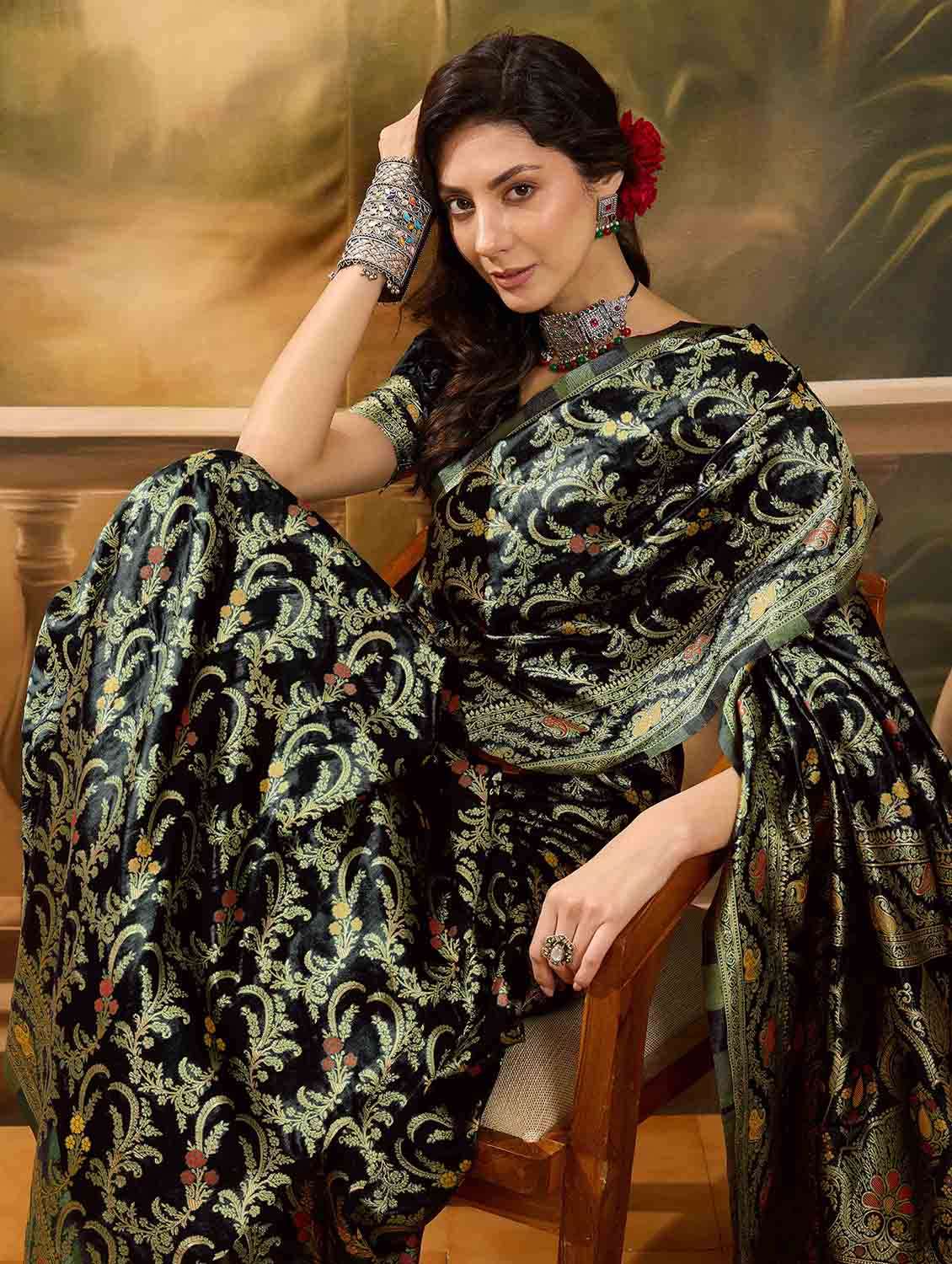women self design banarasi saree with blouse - 22610164 -  Standard Image - 5